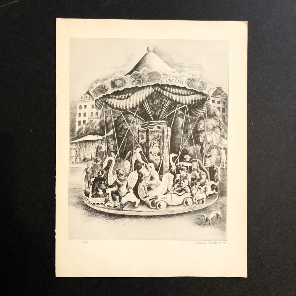 Howard Cook "Merry-Go-Round" Art 1930s Print Treasury Collection Sketch Vintage